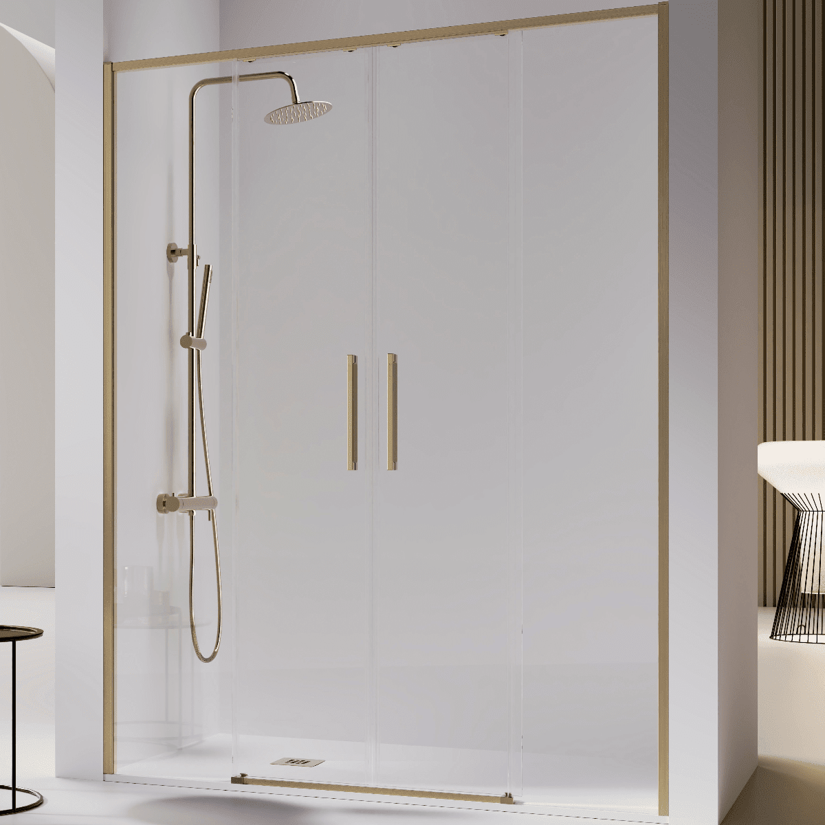Mampara de ducha de 2 puertas correderas y dos fijos de acero inoxidable -  Ideal Mamparas