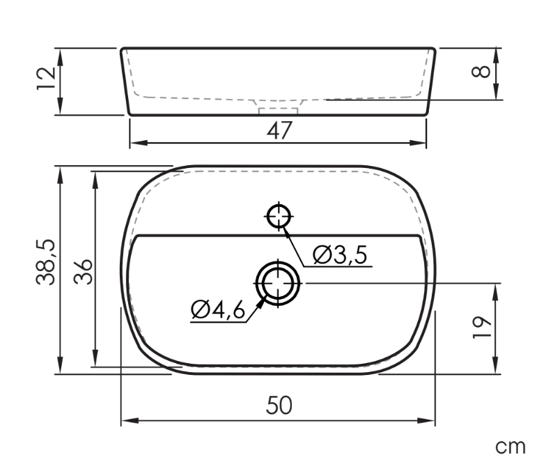 Lavabo blanco brillo sobre encimera cerámico MARINO 50 x 38 cm - Entorno Baño