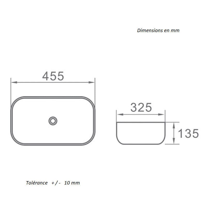 Lavabo blanco brillante borde negro sobre encimera cerámico CUARTO 45,5 x 32,5 cm - Entorno baño