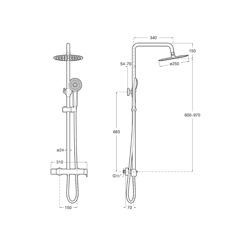 ROCA Plus Round - Columna de ducha monomando con altura regulable VEGA PLUS