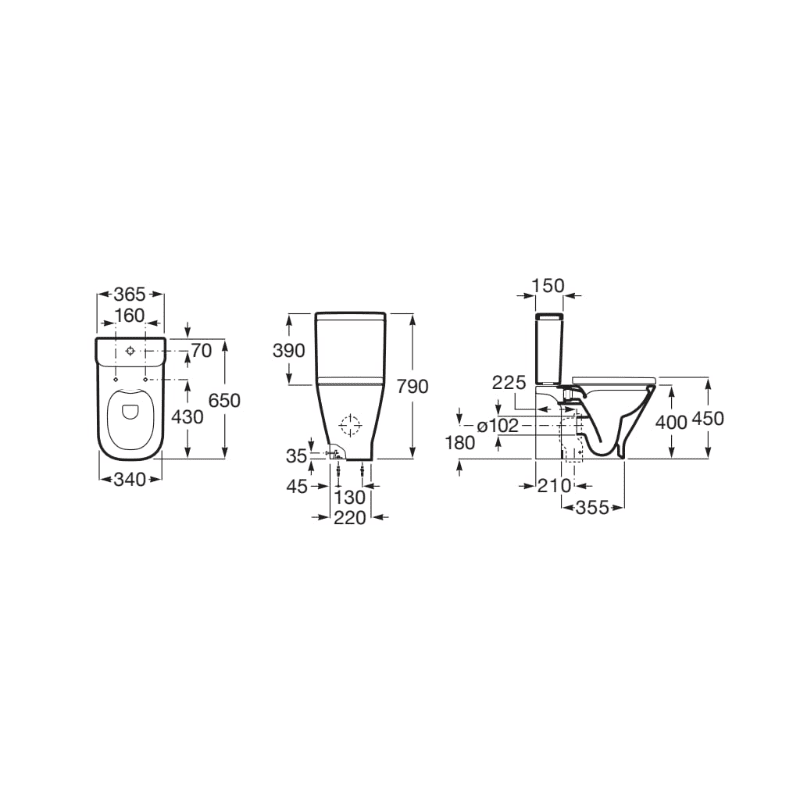 ROCA Square - Taza Roca Rimless® con salida dual tanque bajo THE GAP