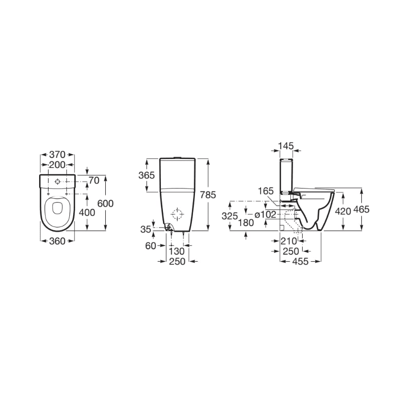 ROCA Taza Rimless® empotrada compacta con salida dual para tanque bajo ONA