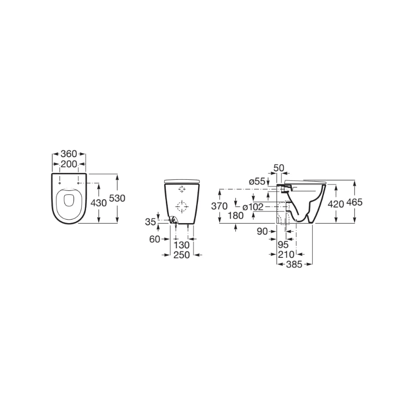 ROCA Taza Rimless® salida dual para inodoro de tanque alto o empotrable ONA