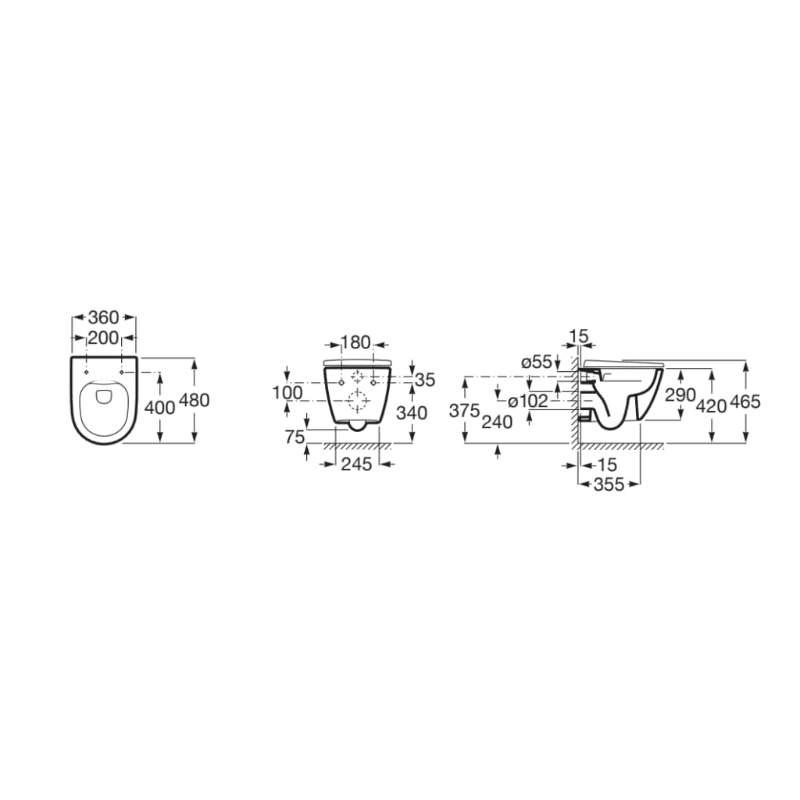 ROCA Taza Rimless® suspendida compacta ONA