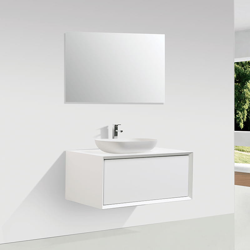 Mueble de baño blanco Samos 90 cm + Lavabo seno desplazado